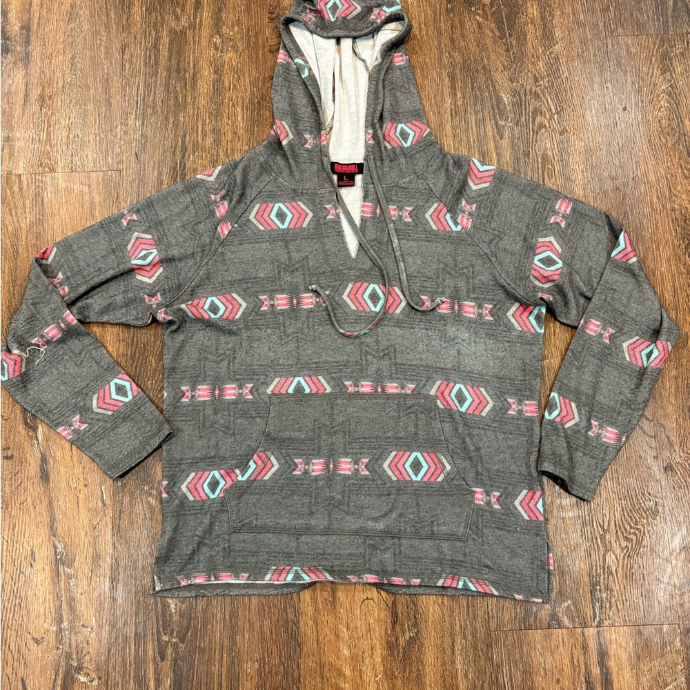 Gray Aztec print hooded shirt